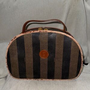 FENDI Brown and Black pequin Striped train case side opening with mirror